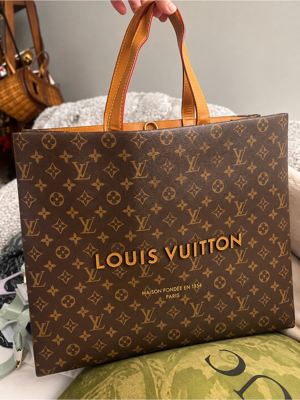 Louis Vuitton Monogram Canvas Tote with Tan Trim and Red Edge